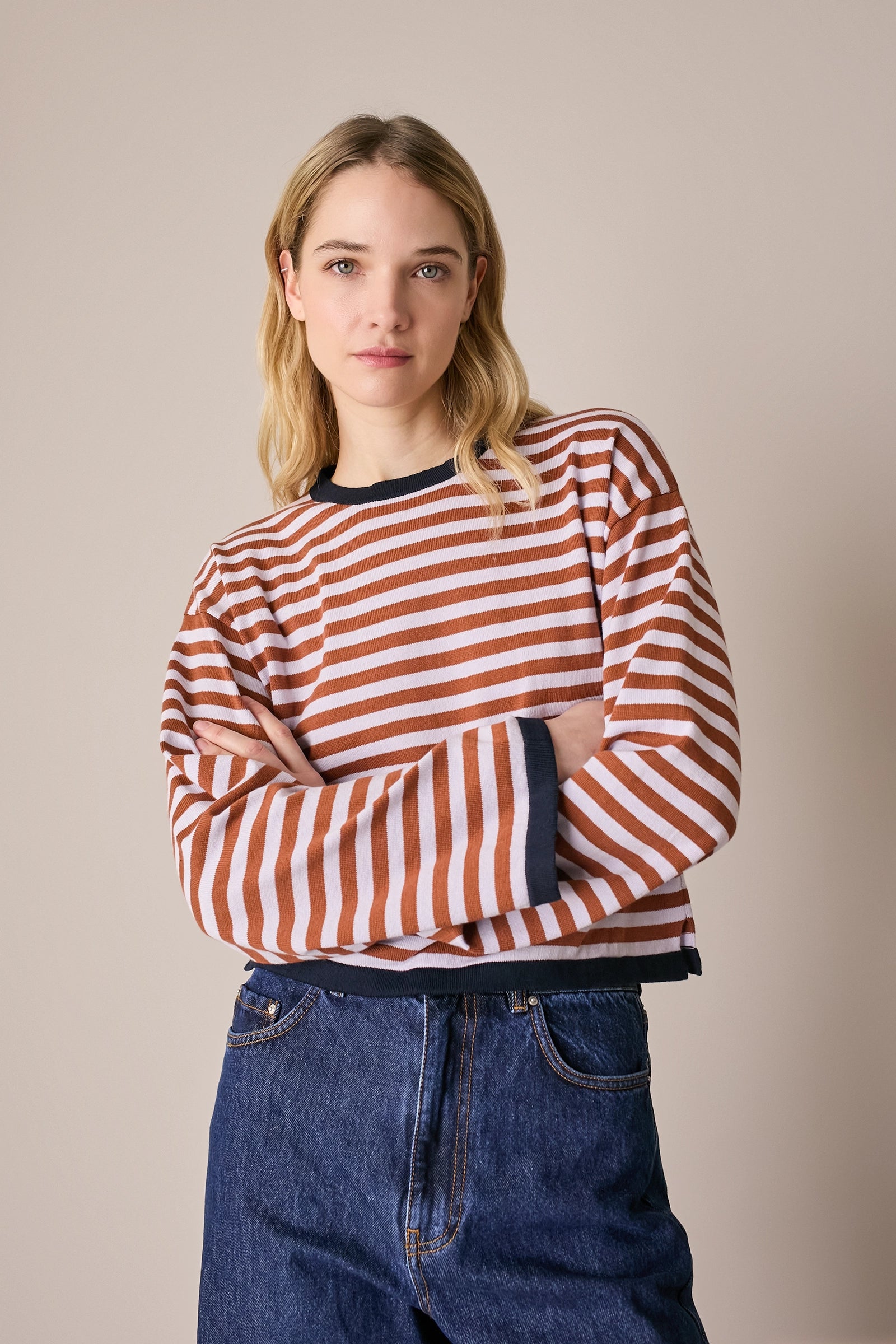 Maglia girocollo boxy a righe