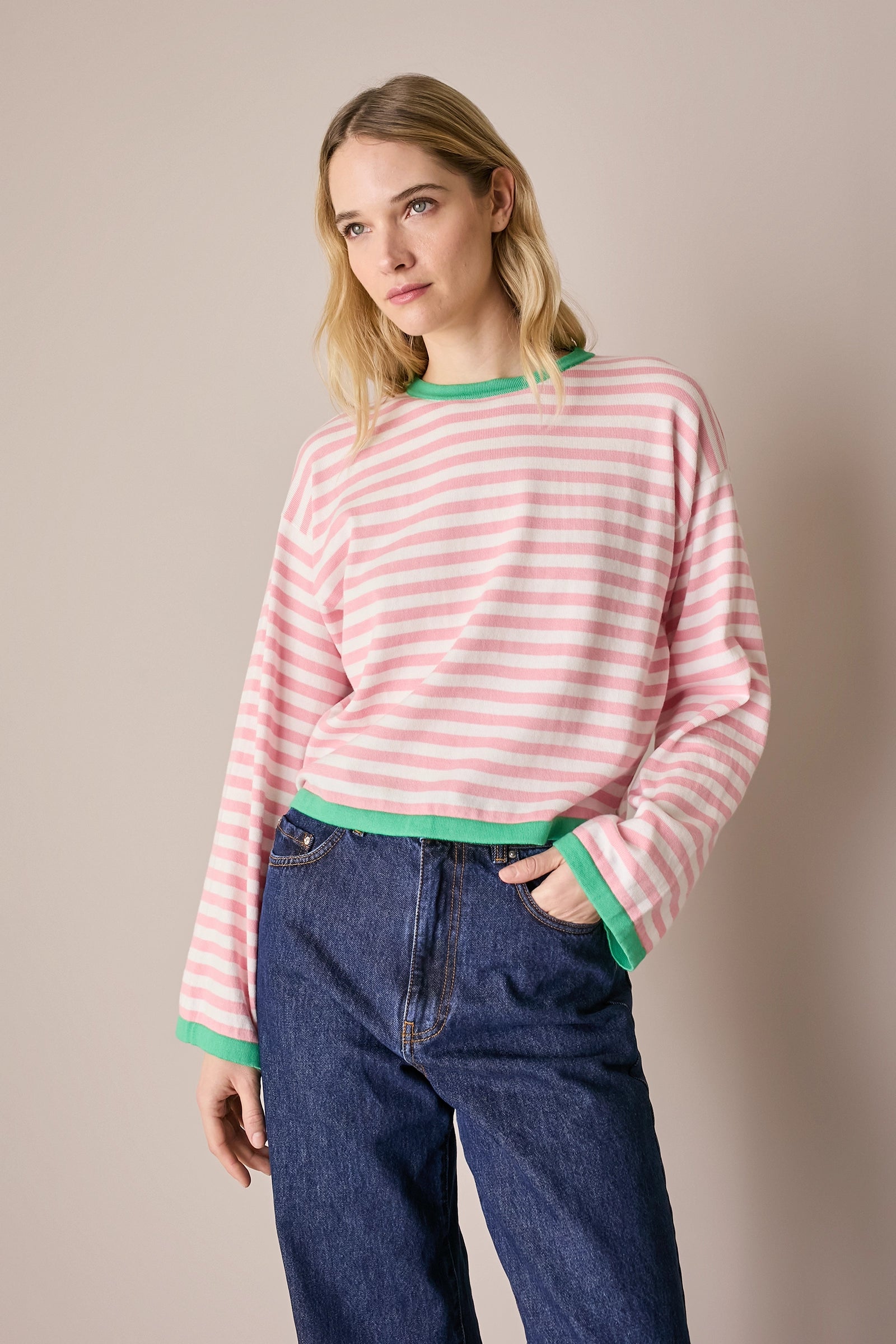 Maglia girocollo boxy a righe