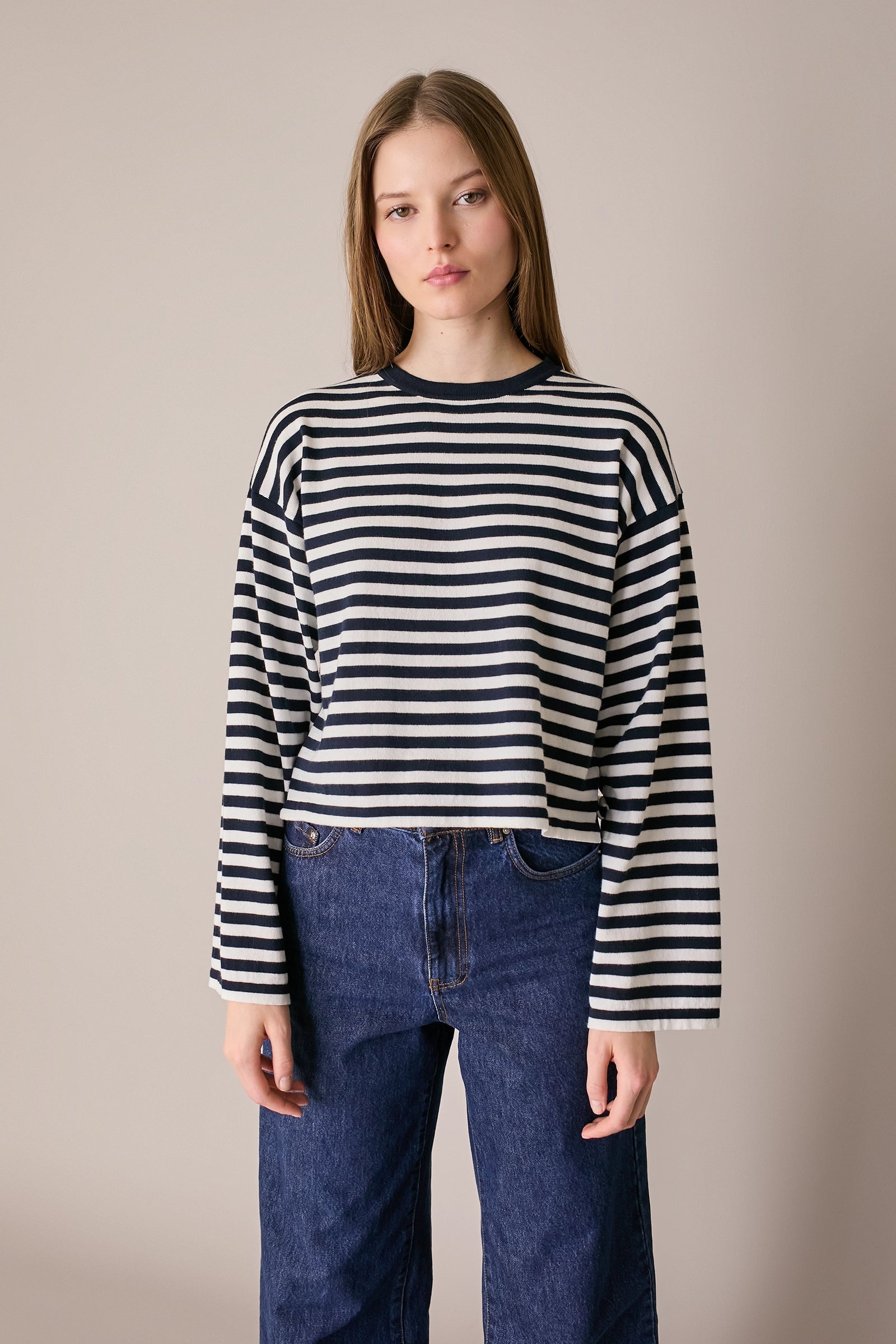 Maglia girocollo boxy a righe