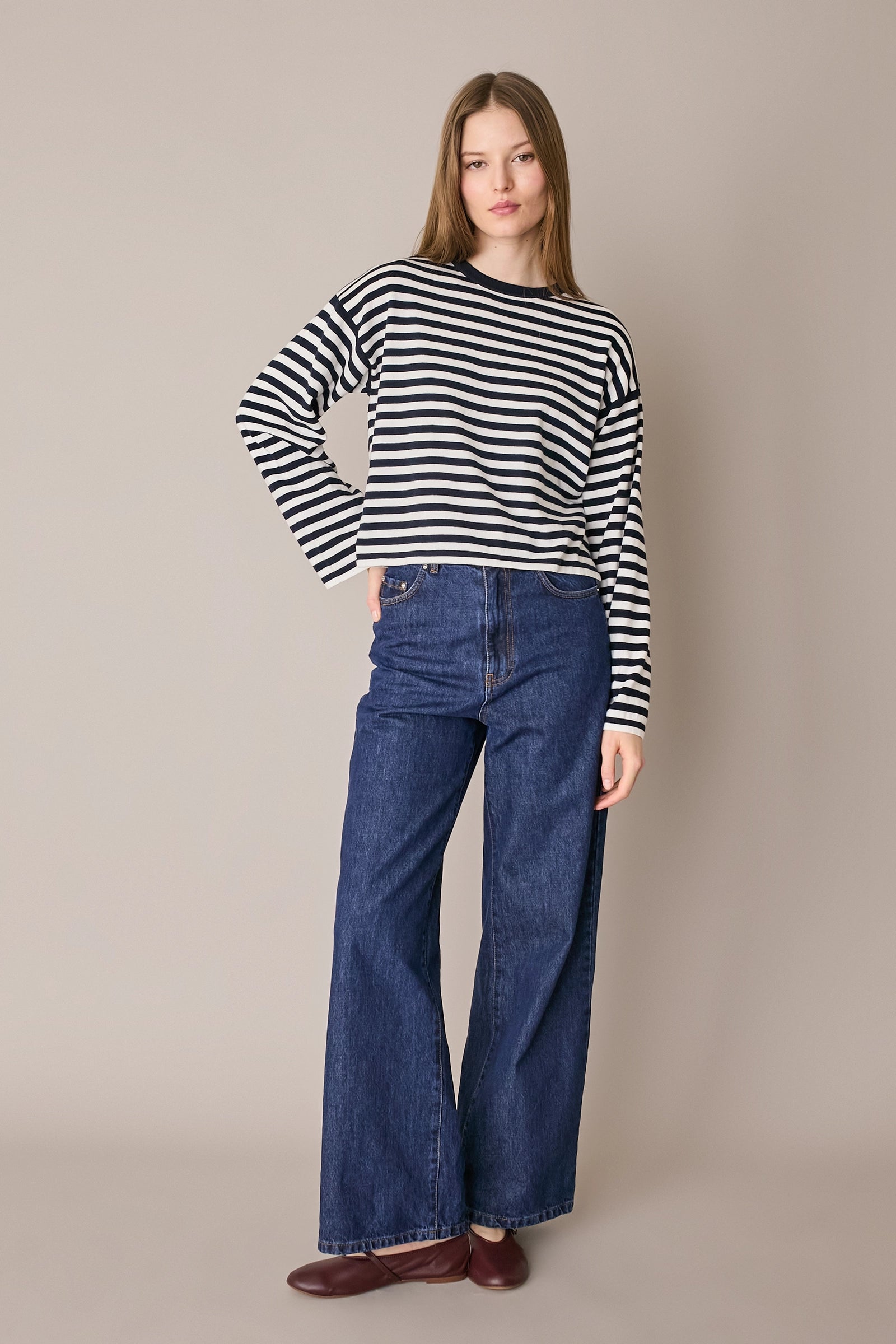 Maglia girocollo boxy a righe