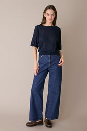 Maglia girocollo in cotone a mezze maniche