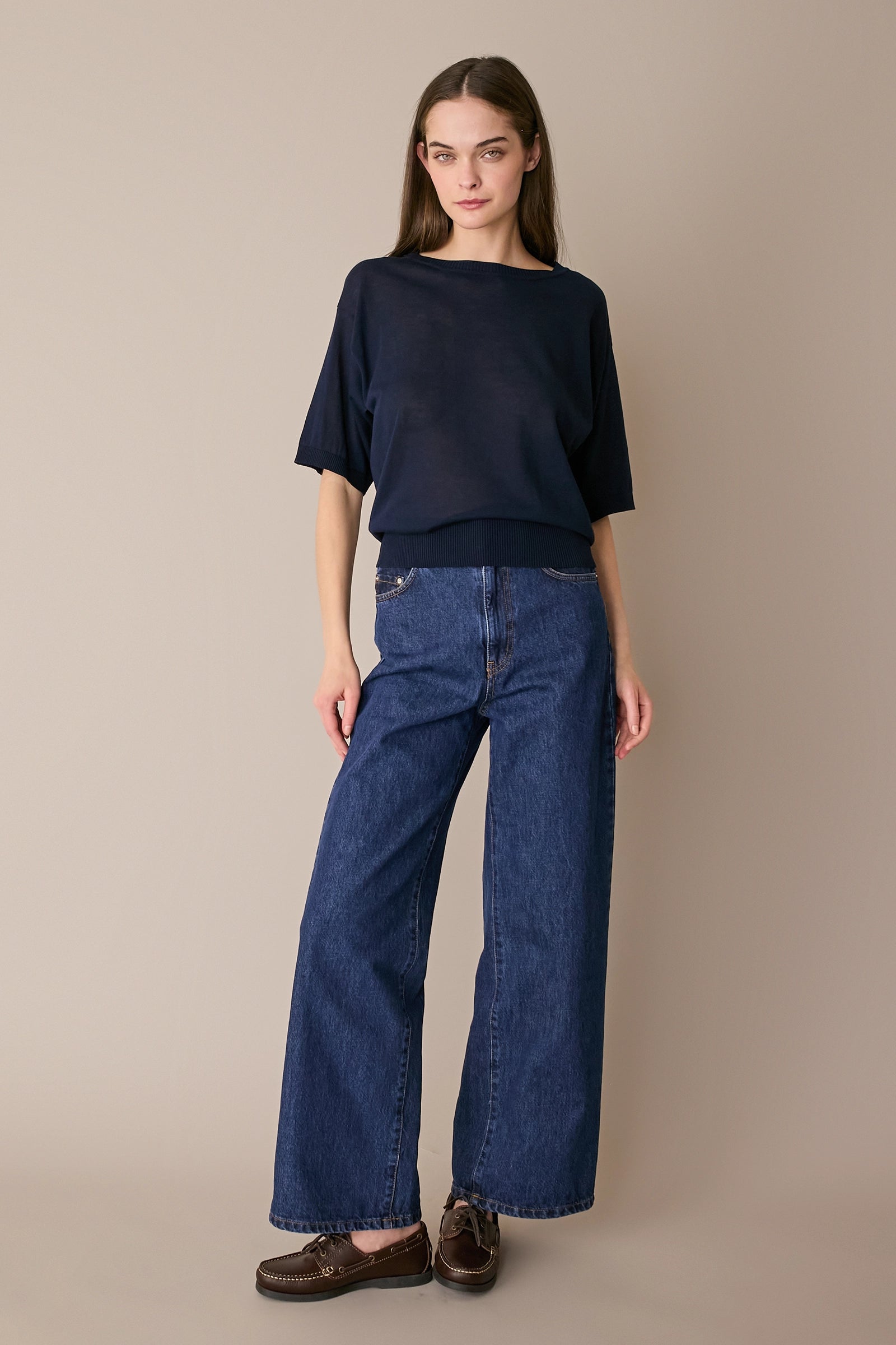 Maglia girocollo in cotone a mezze maniche