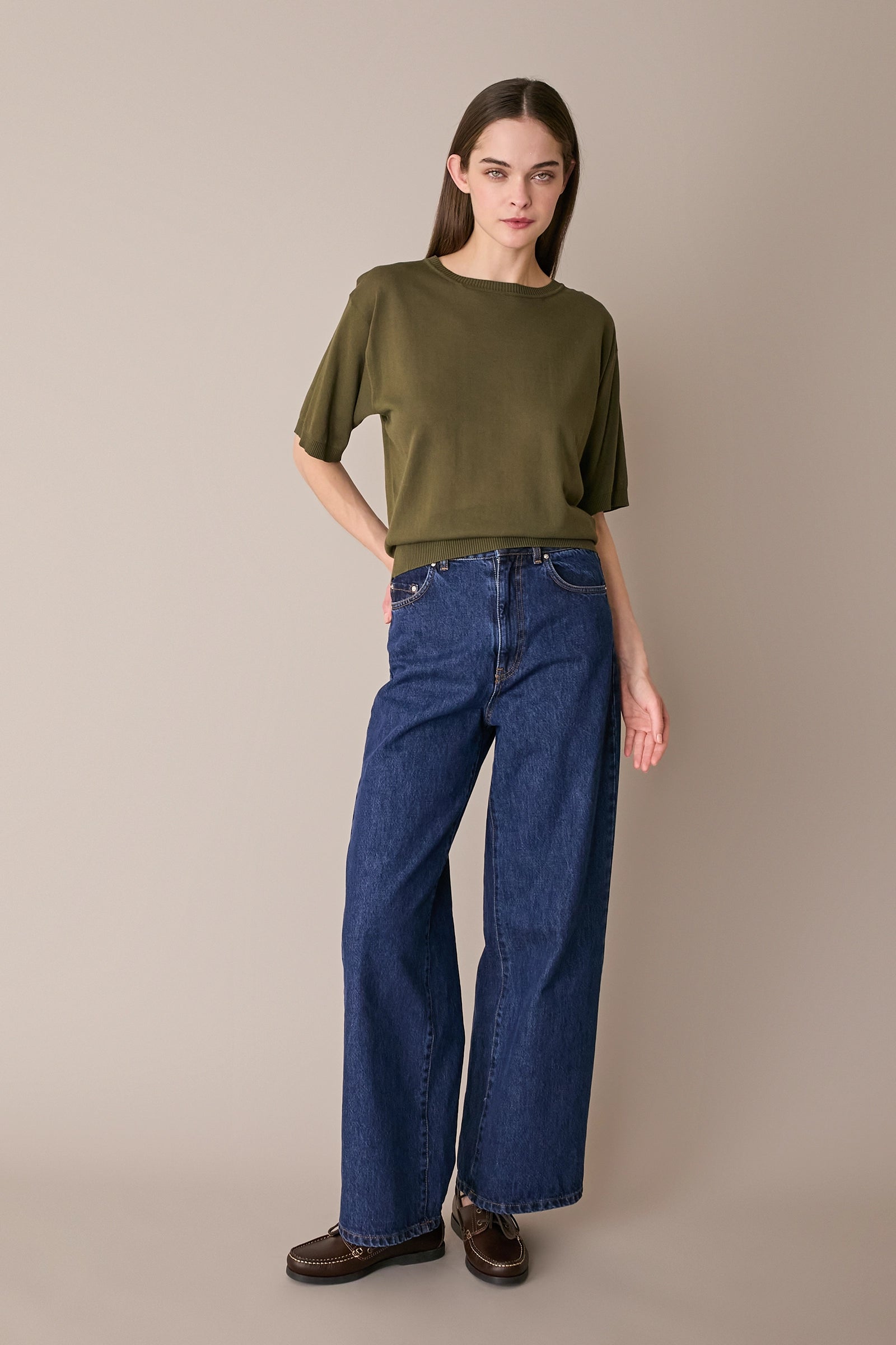 Maglia girocollo in cotone a mezze maniche