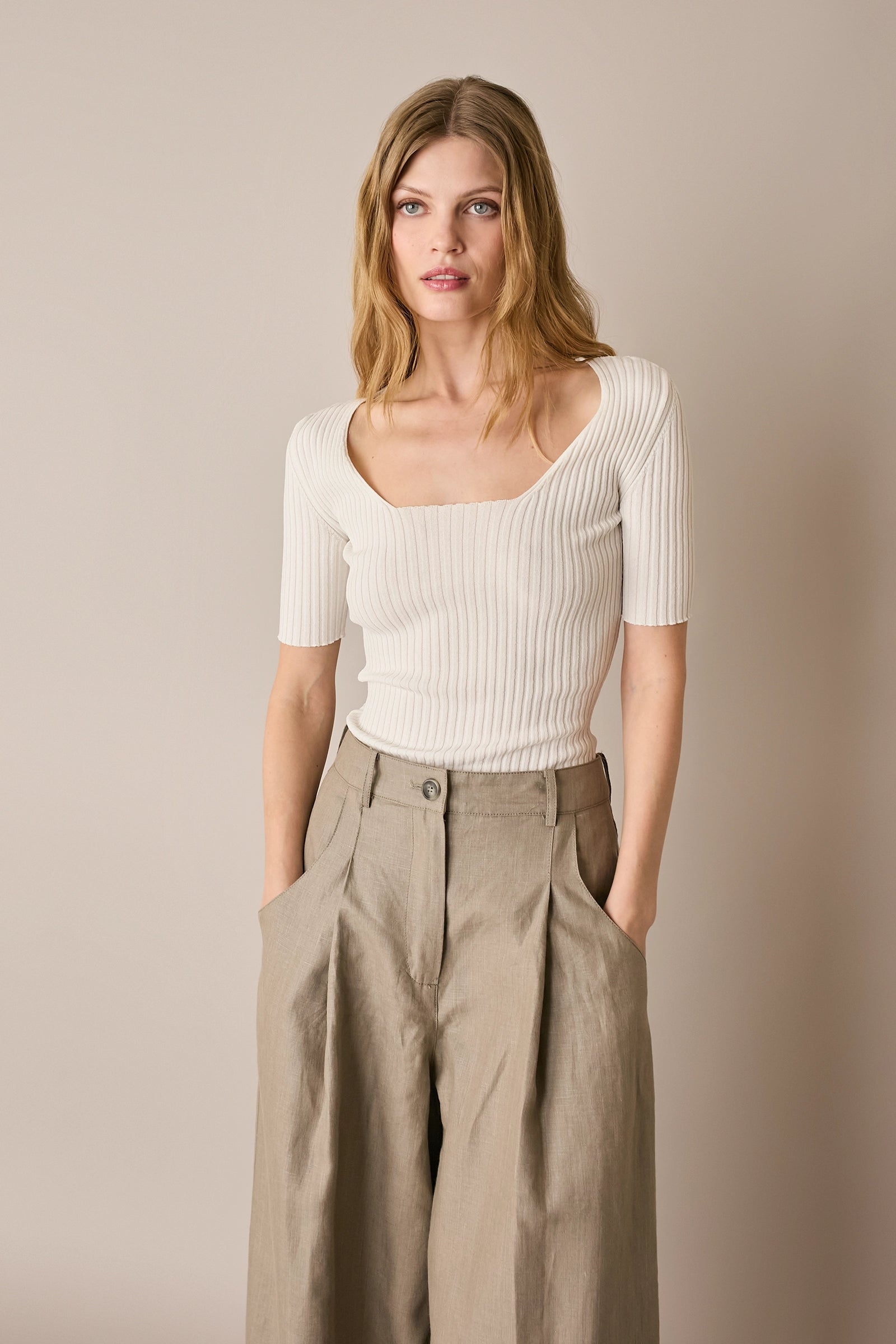 Ribbed square-neck top