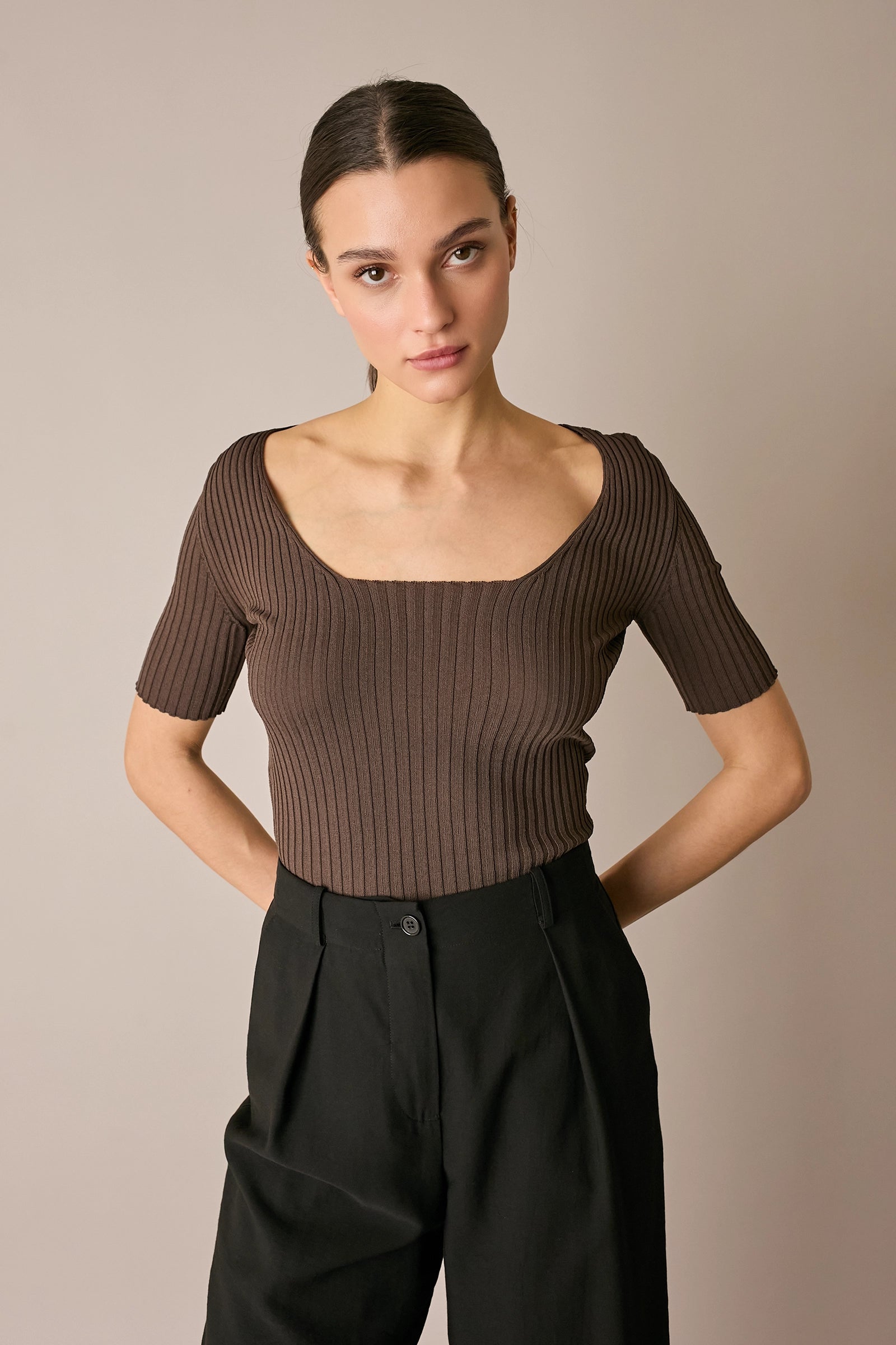Ribbed square-neck top