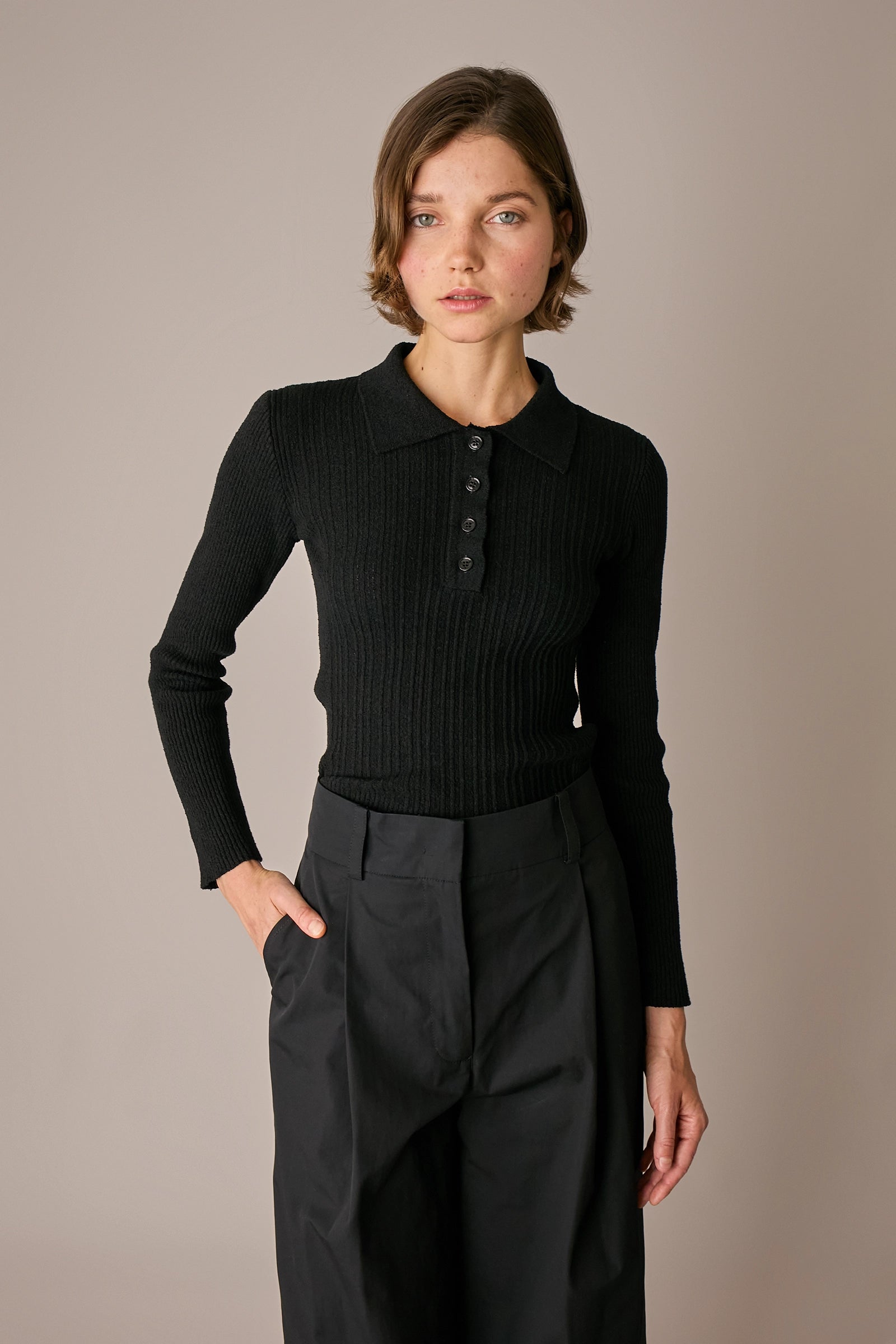 Ribbed terry-knit polo