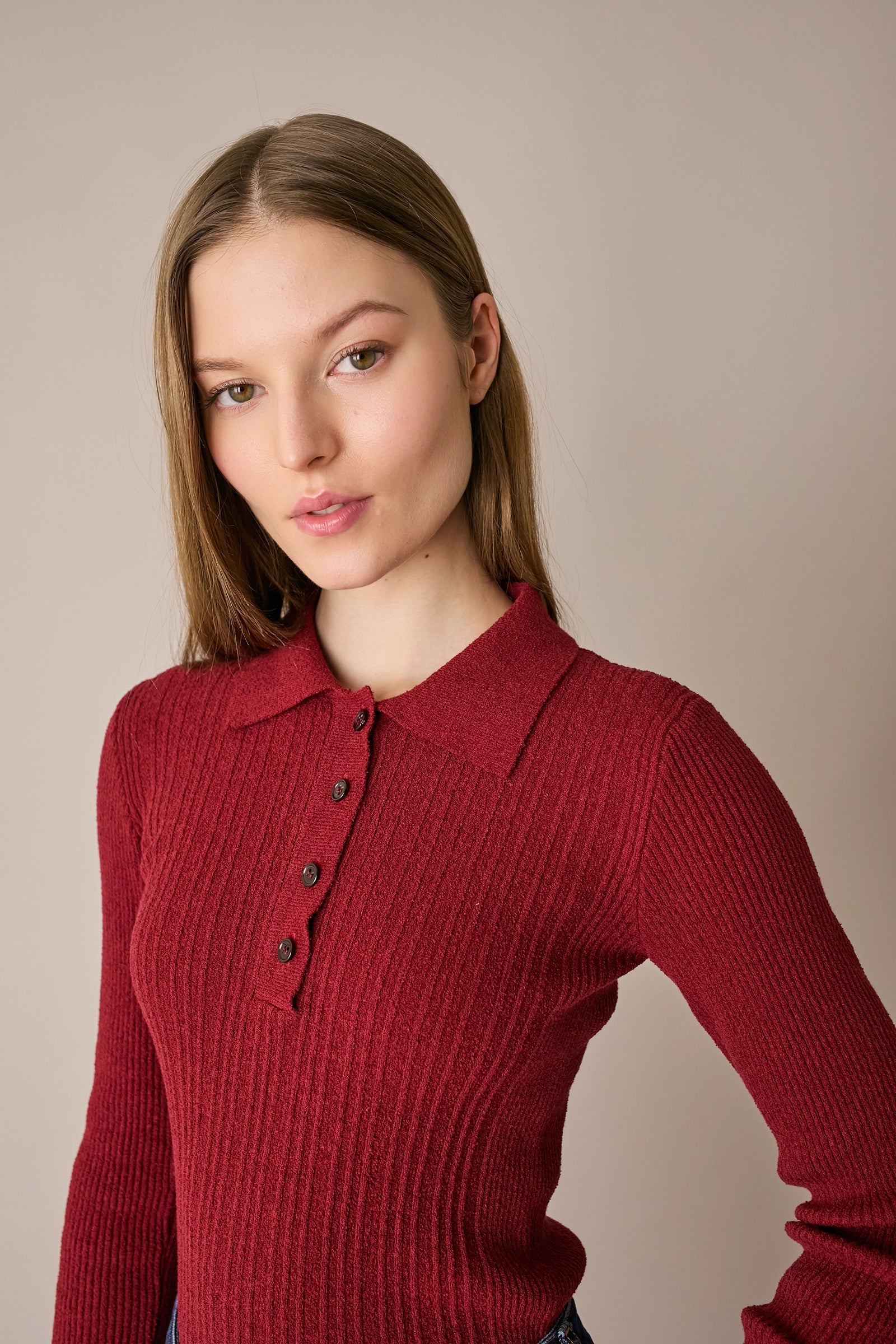 Ribbed terry-knit polo