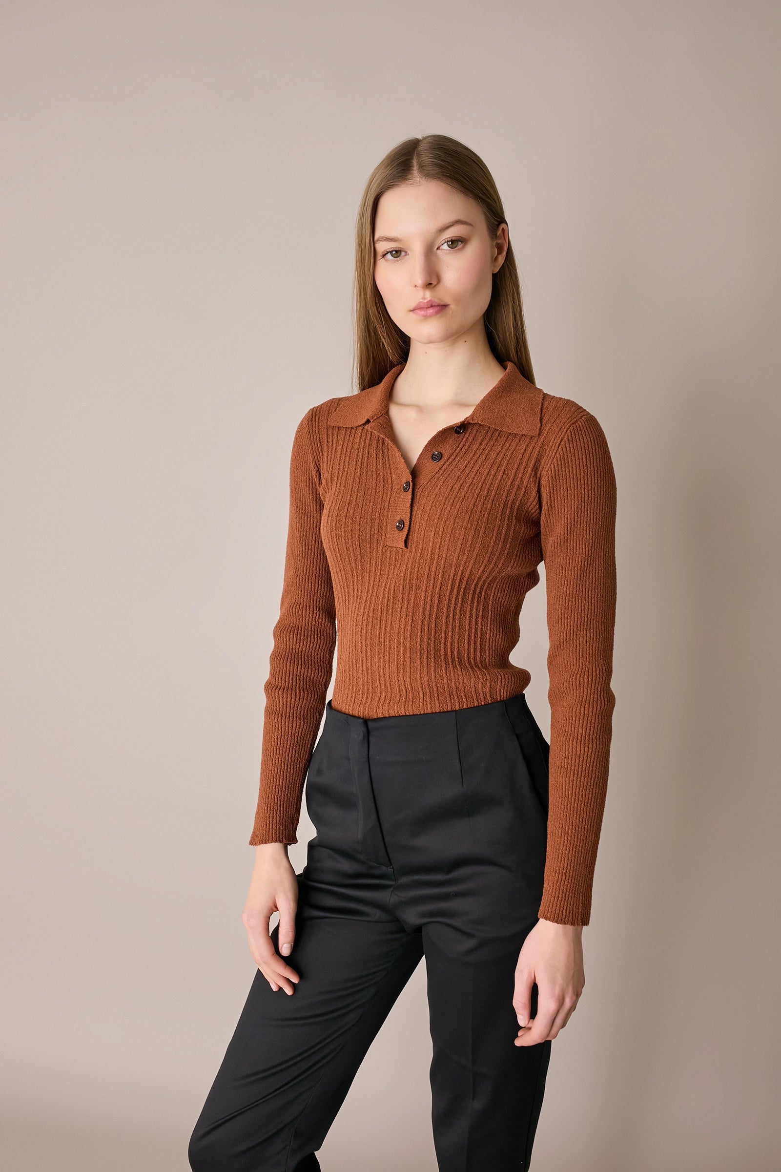 Ribbed terry-knit polo