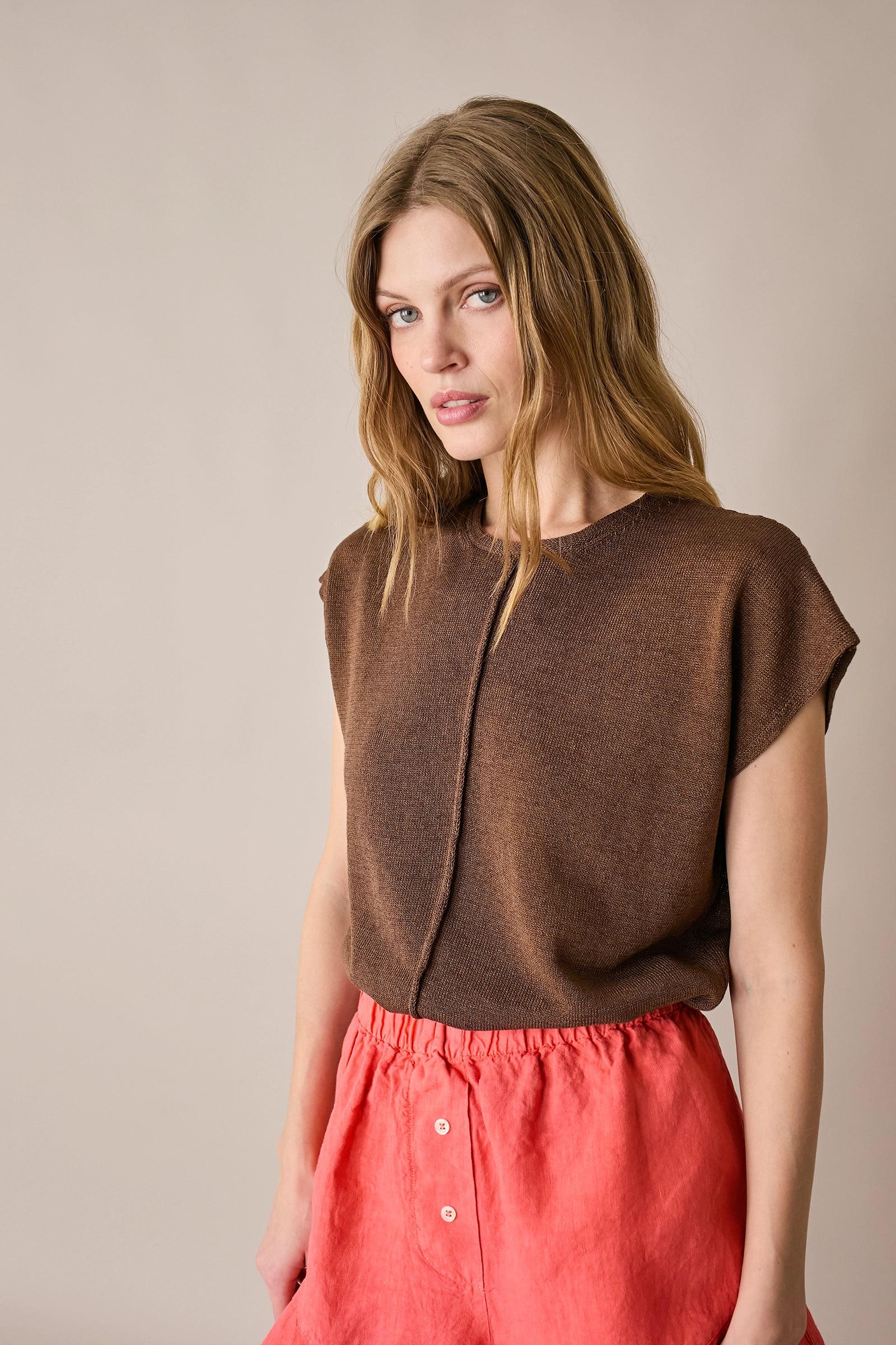 Linen and cotton top with kimono sleeves