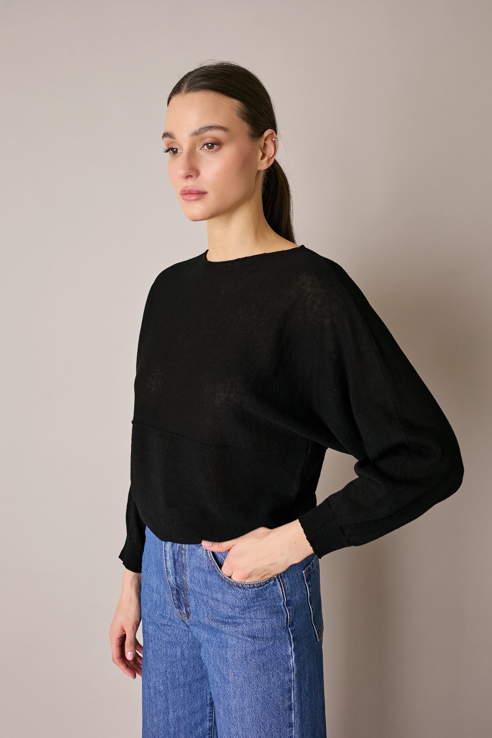 Linen-blend drop-shoulder top