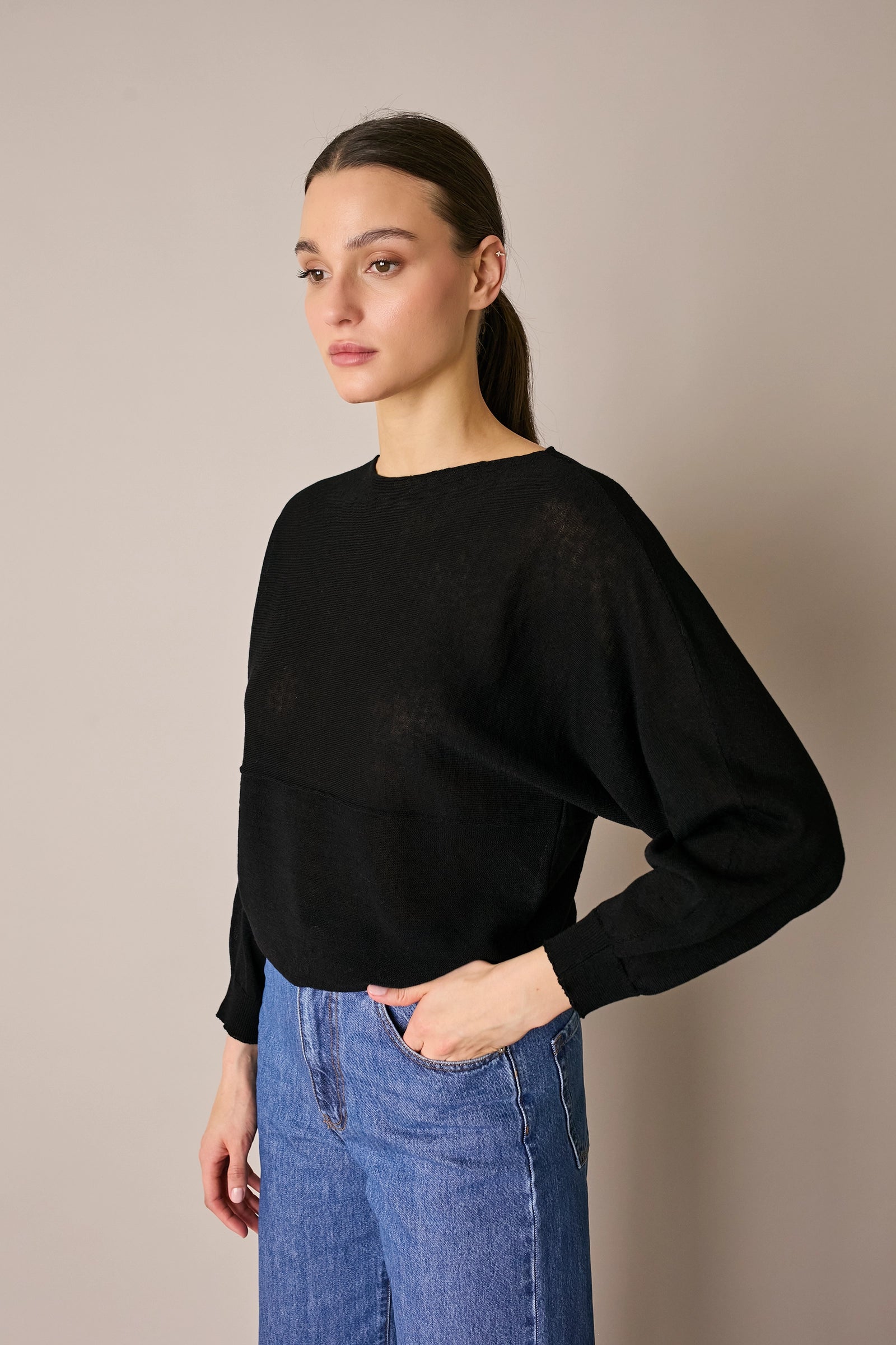 Linen-blend drop-shoulder top