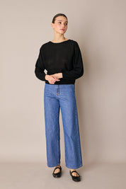 Linen-blend drop-shoulder top