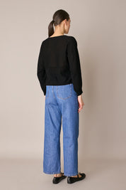 Linen-blend drop-shoulder top