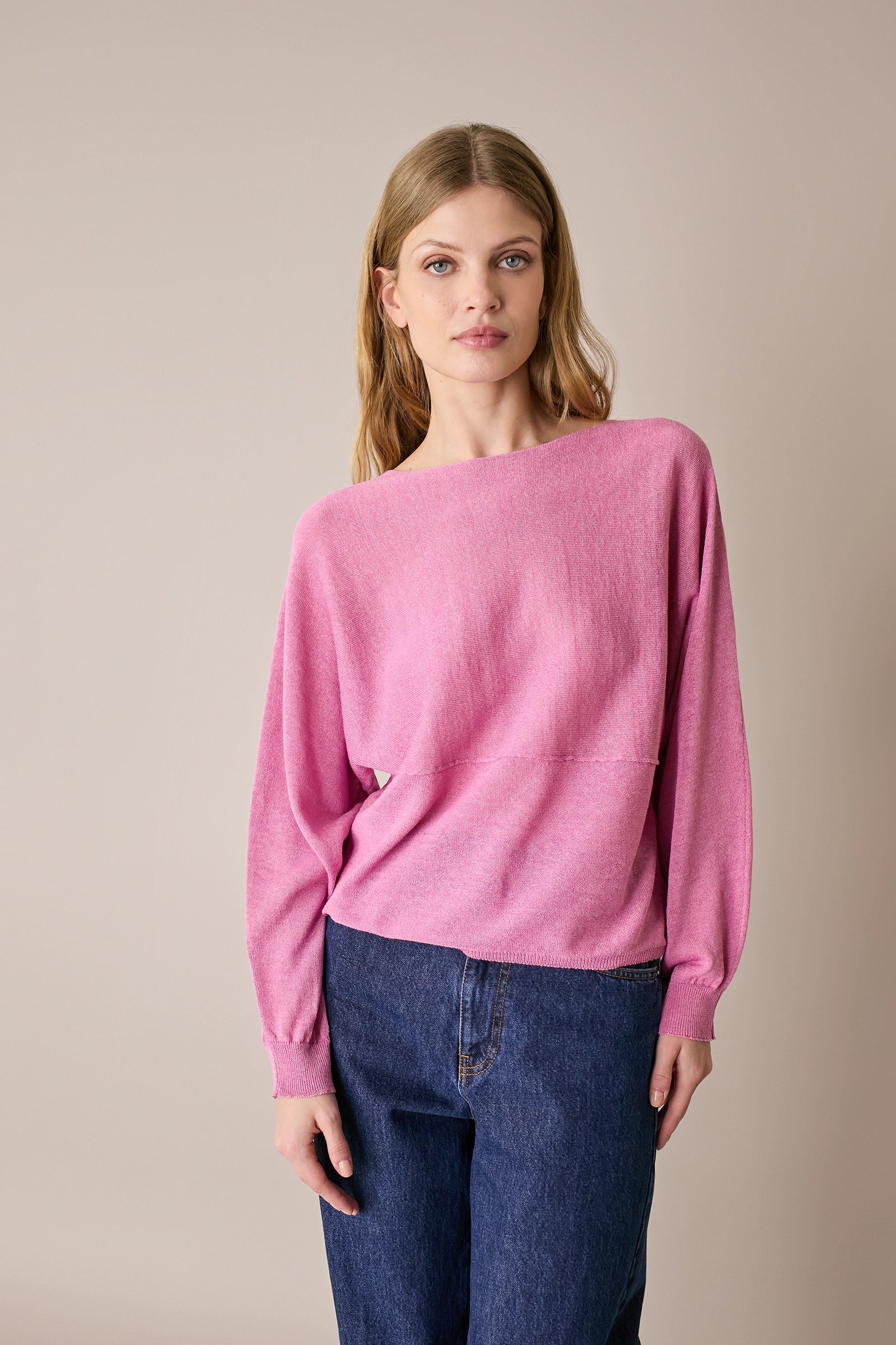 Linen-blend drop-shoulder top