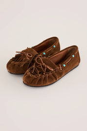 Suede fringe loafers