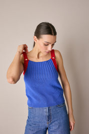 Top in maglia con spalline a contrasto