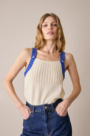 Top in maglia con spalline a contrasto