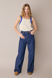 Top in maglia con spalline a contrasto