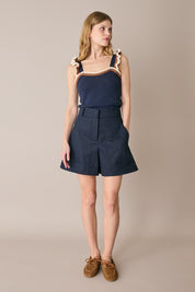 Knit top with ruffle straps