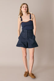 Knit top with ruffle straps