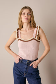 Knit top with ruffle straps