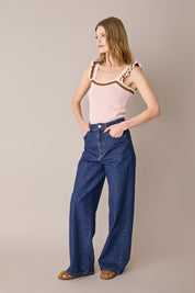 Knit top with ruffle straps