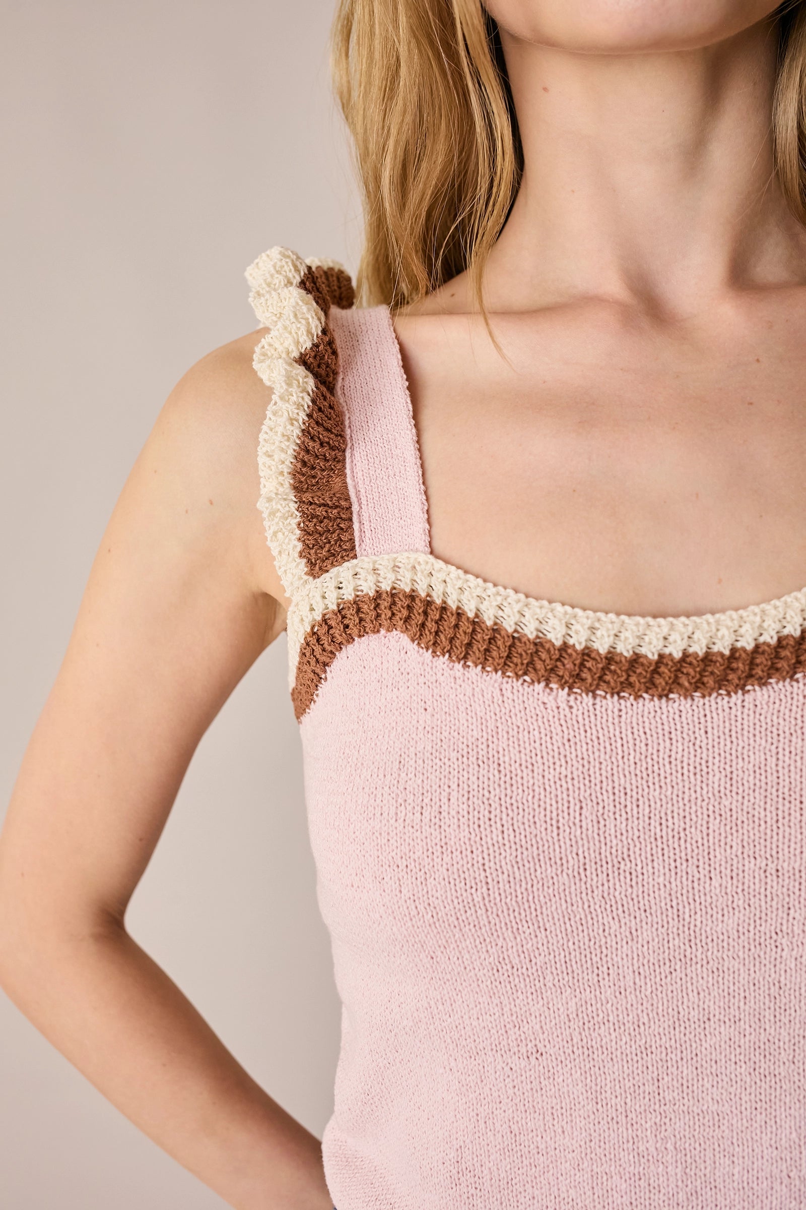 Knit top with ruffle straps