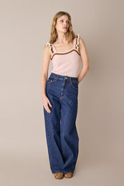 Knit top with ruffle straps