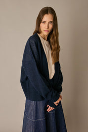 Buttonless alpaca and Merino wool cardigan