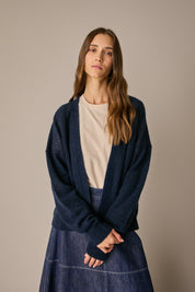 Buttonless alpaca and Merino wool cardigan