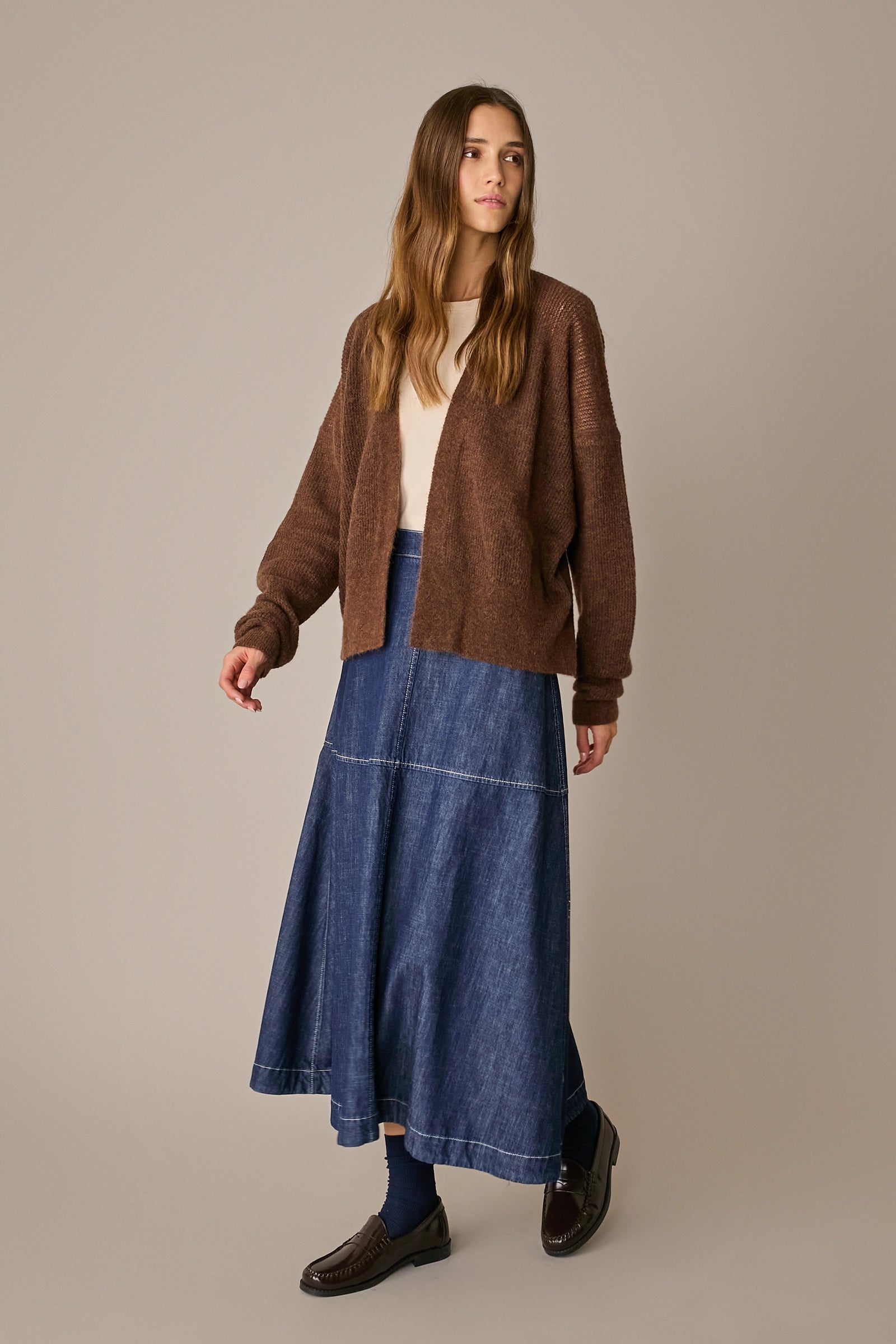 Buttonless alpaca and Merino wool cardigan