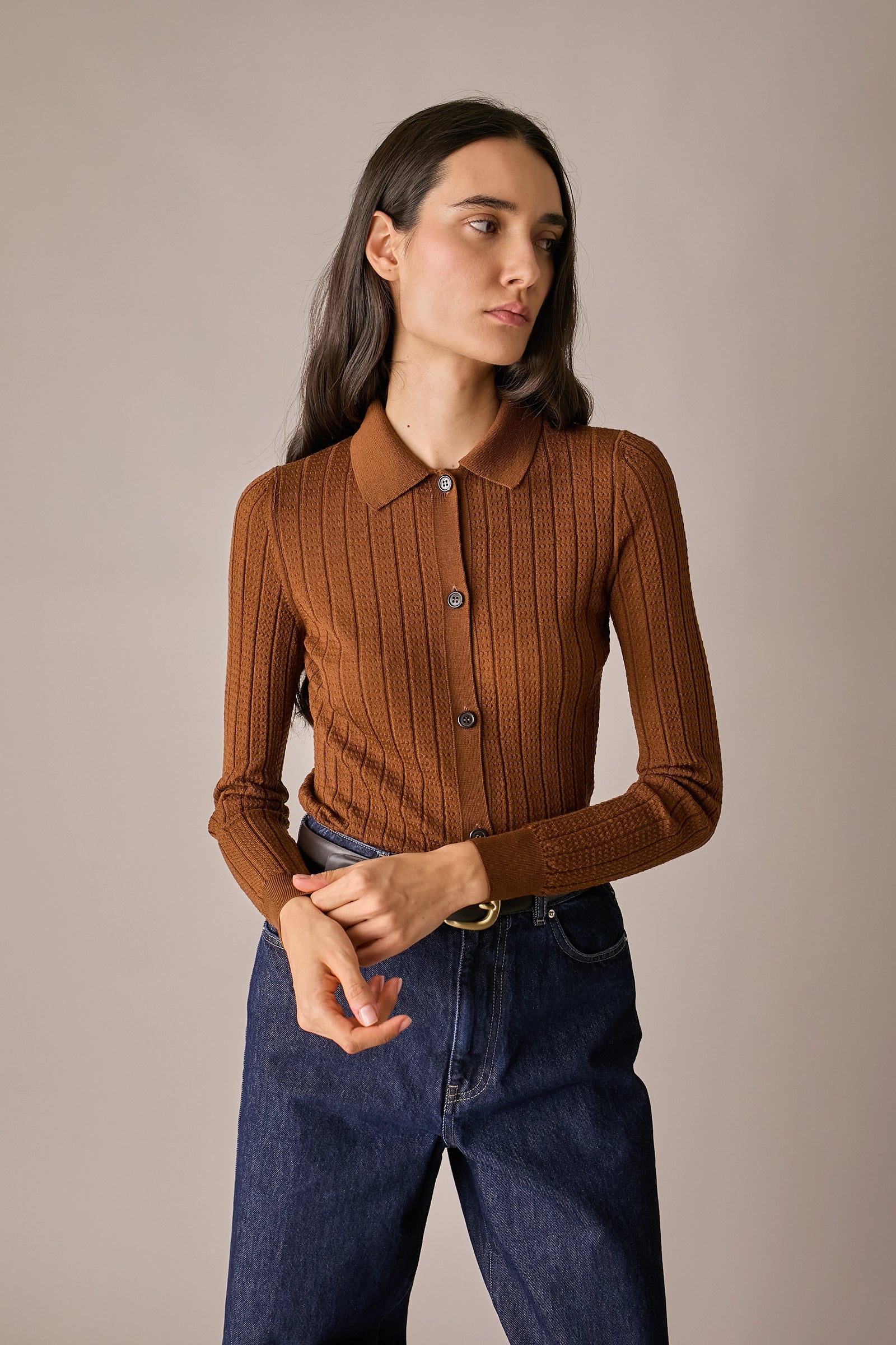 Polo traforata in lana Merino ultrafine