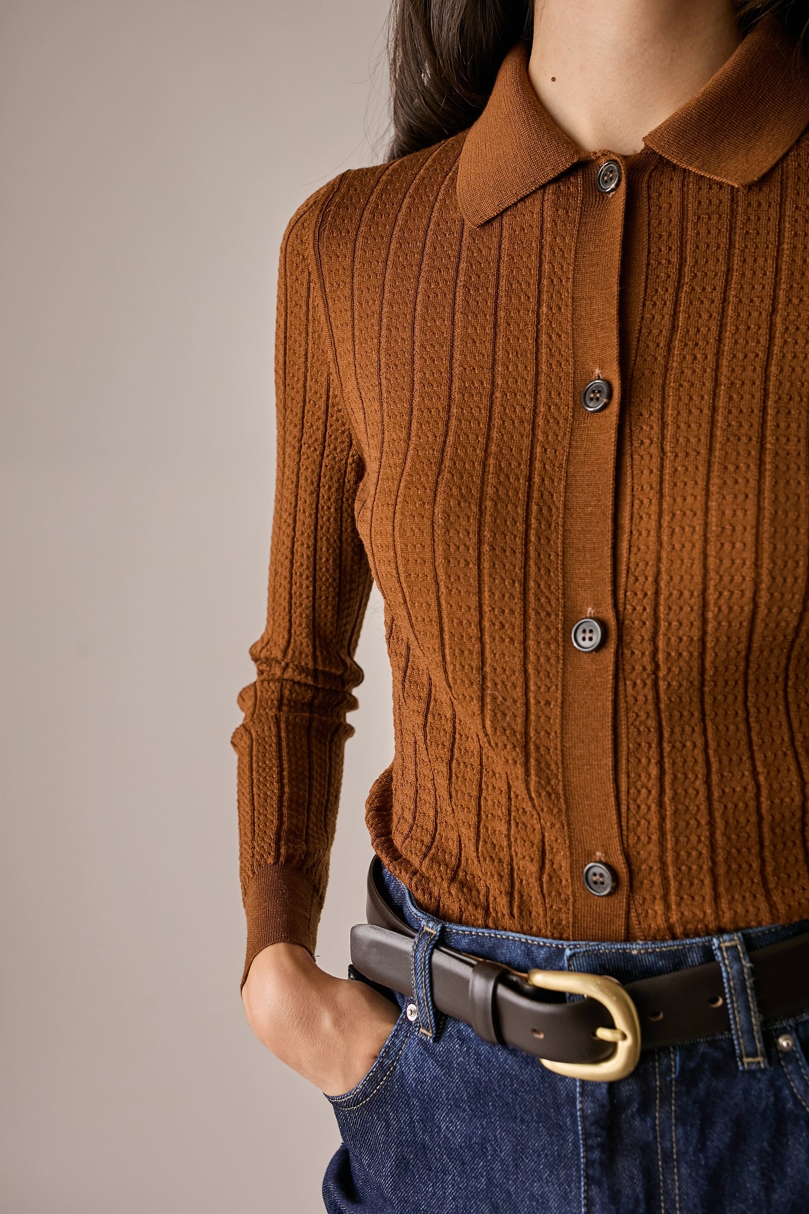 Polo traforata in lana Merino ultrafine