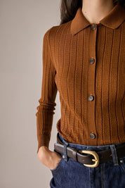Polo traforata in lana Merino ultrafine