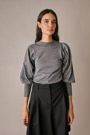 Merino wool sweater with puff sleeves