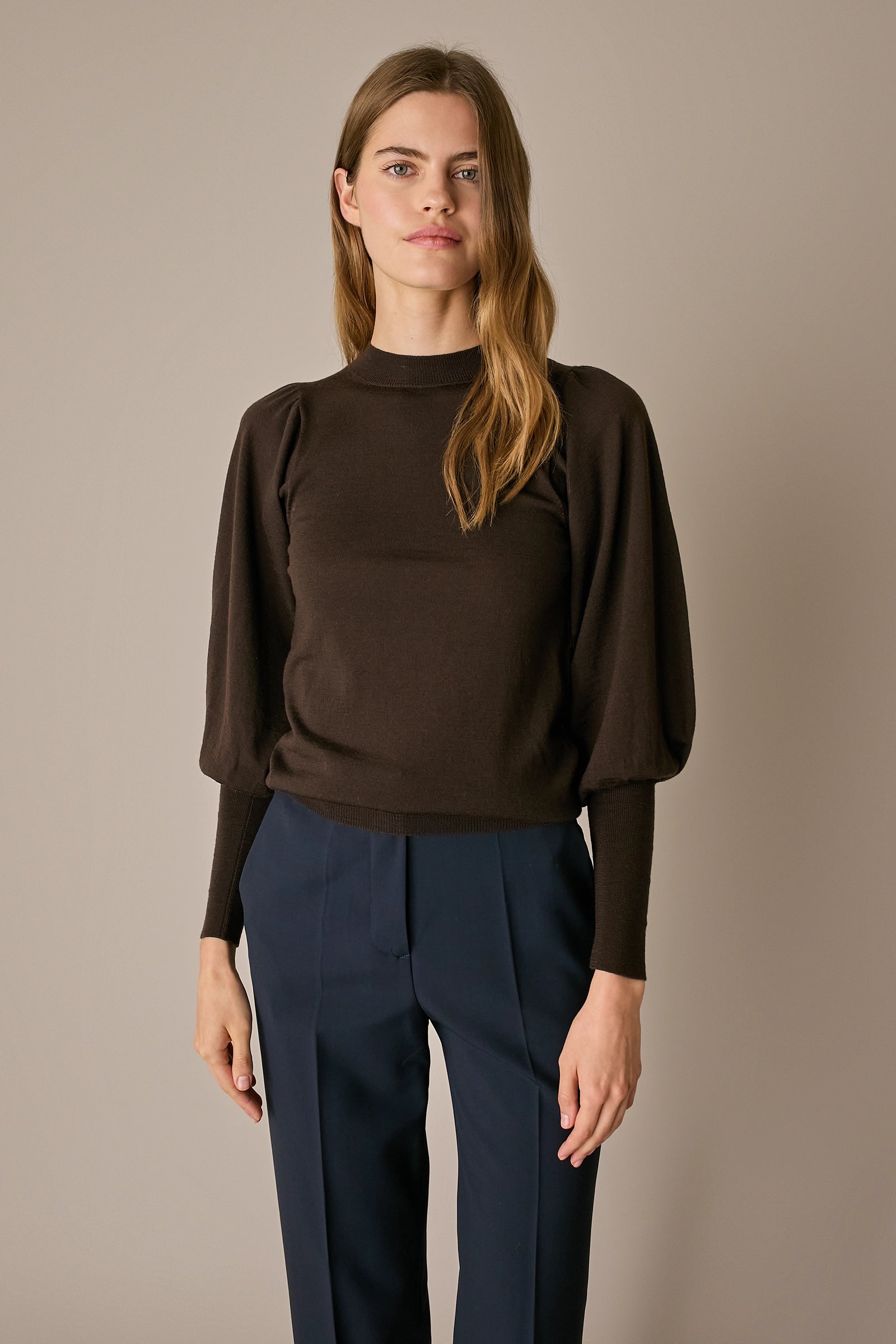 Merino wool sweater with puff sleeves