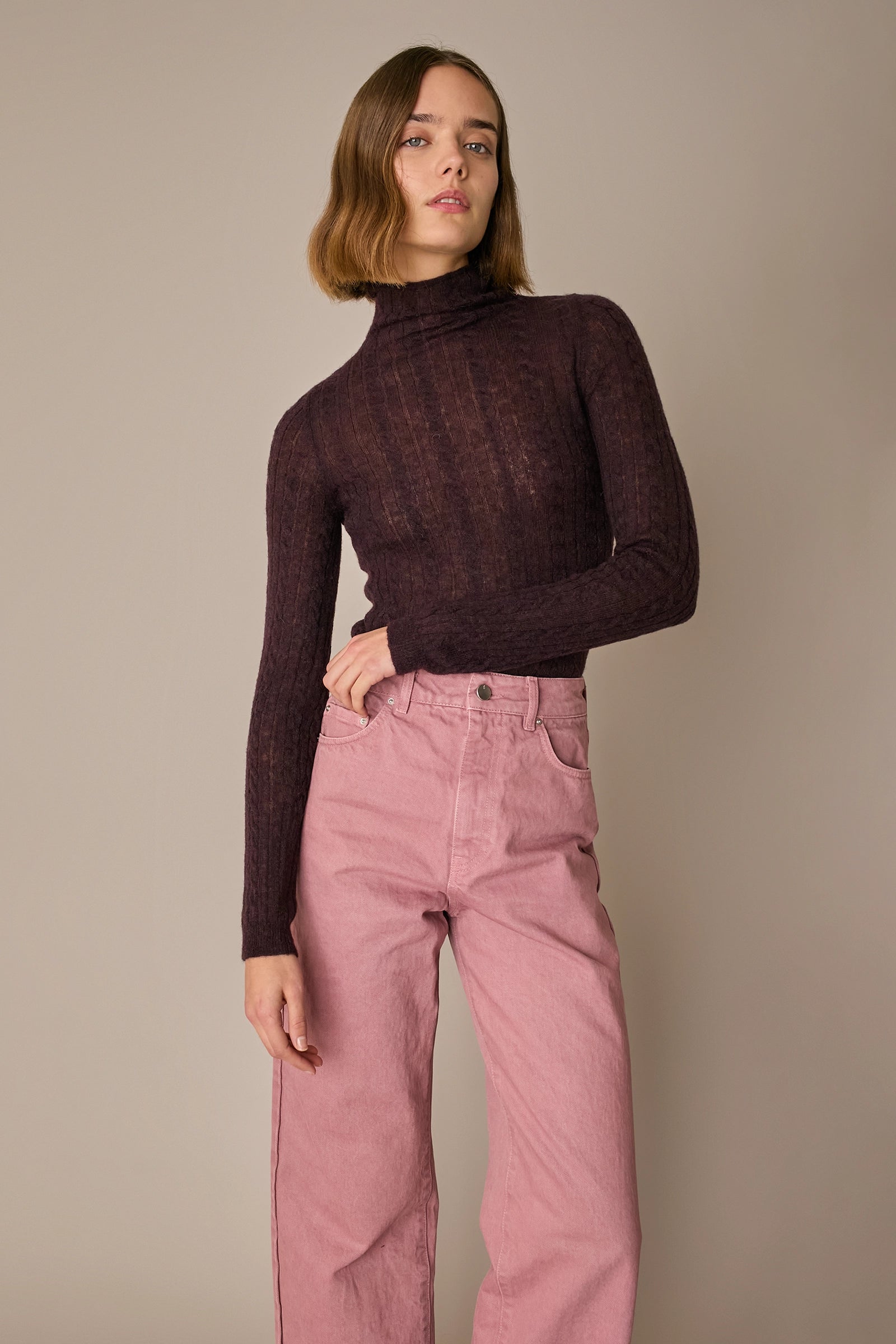 Cable-knit alpaca and Merino wool turtleneck