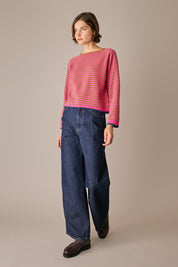 maglia a righe in lana e cashmere righe bianco e blu, maniche raglan