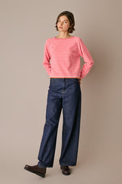 maglia a righe in lana e cashmere fluo - panna, made in italy