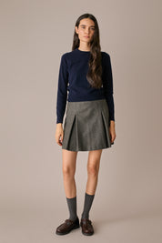 maglia girocollo in lana e cashmere blu navy, made in italy, lazzari