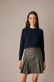maglia girocollo in lana e cashmere blu navy, made in italy, moda donna