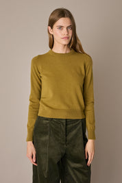 Maglia girocollo in lana e cashmere verde oliva