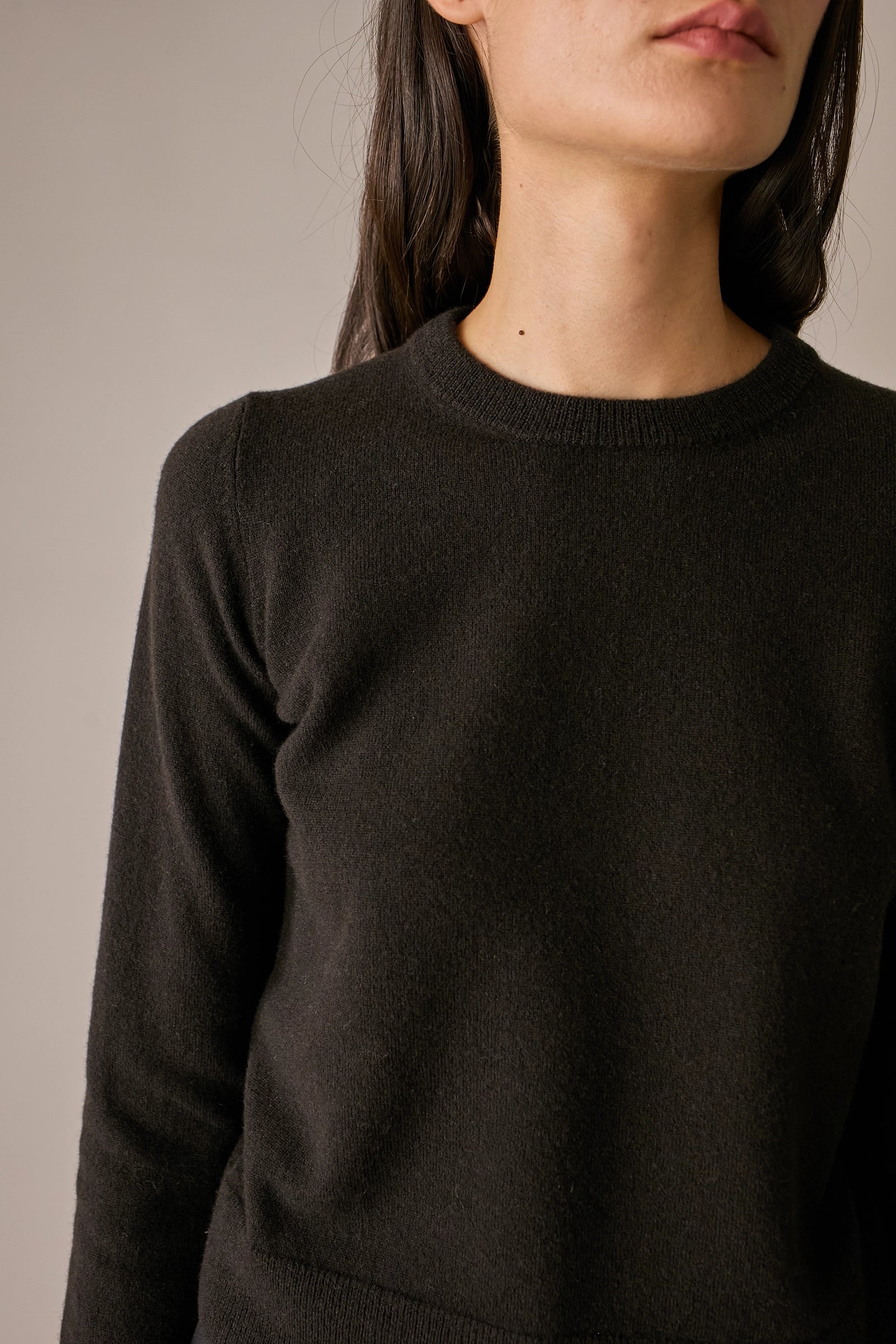 maglia girocollo in lana e cashmere blu navy, lana e cashmere