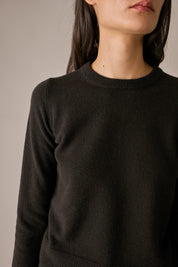 maglia girocollo in lana e cashmere blu navy, lana e cashmere