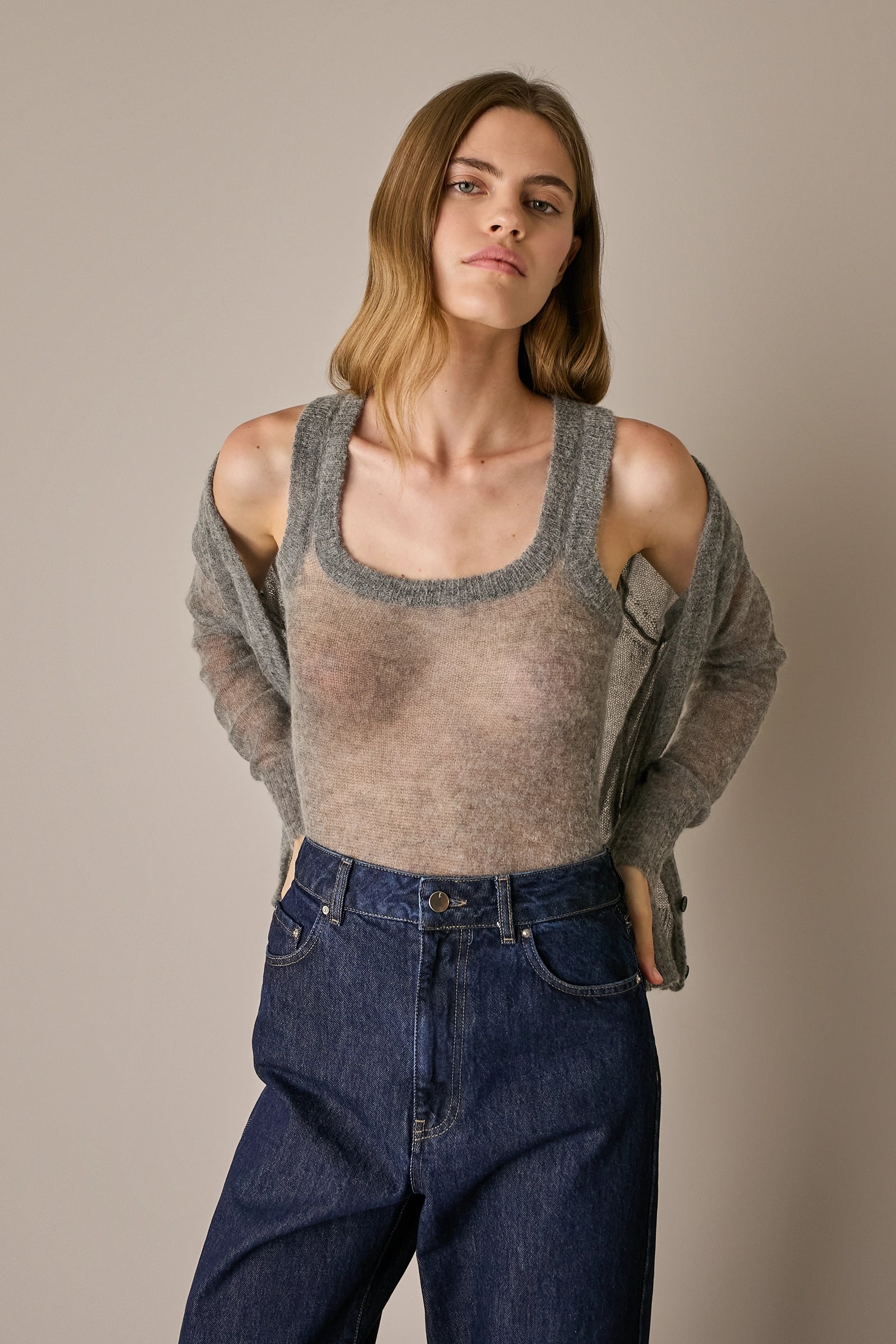 Set cardigan e top in alpaca e mohair