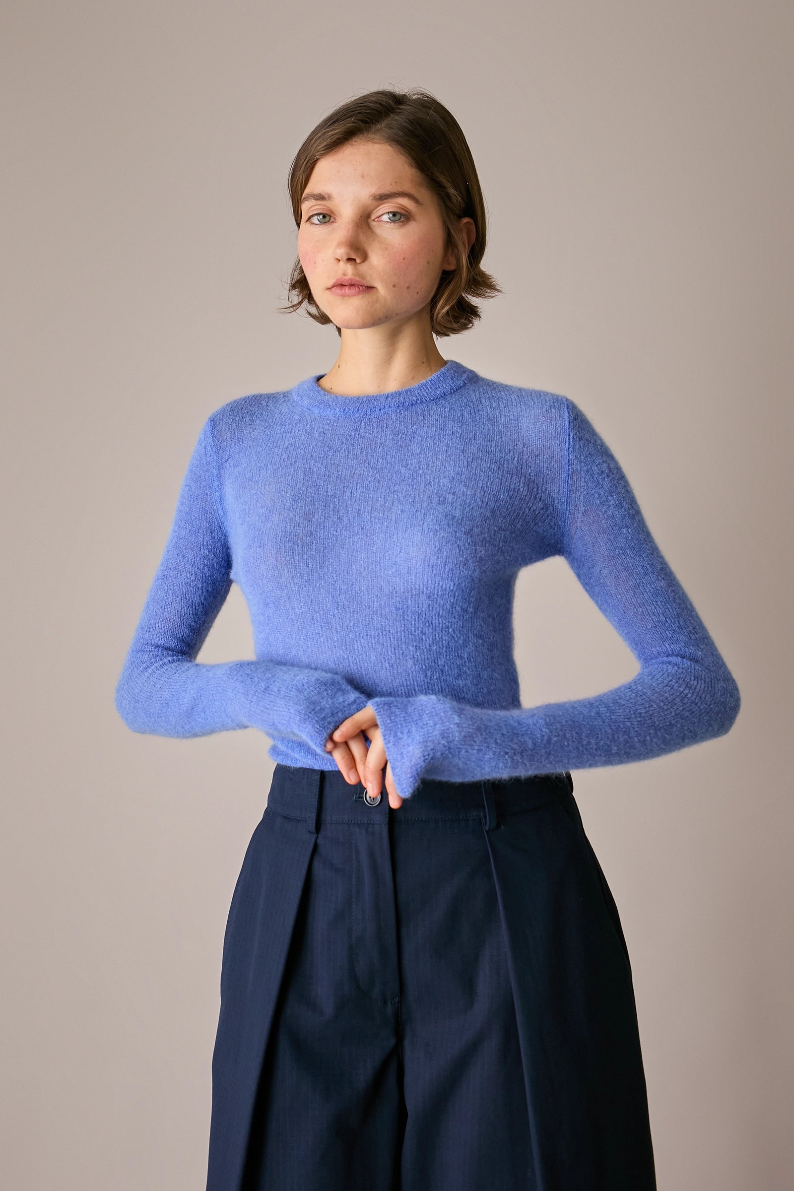 Maglia girocollo sottile in alpaca e mohair