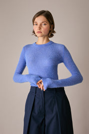 Maglia girocollo sottile in alpaca e mohair