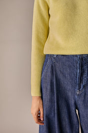 maglia a costine con maniche raglan, made in italy, giallino