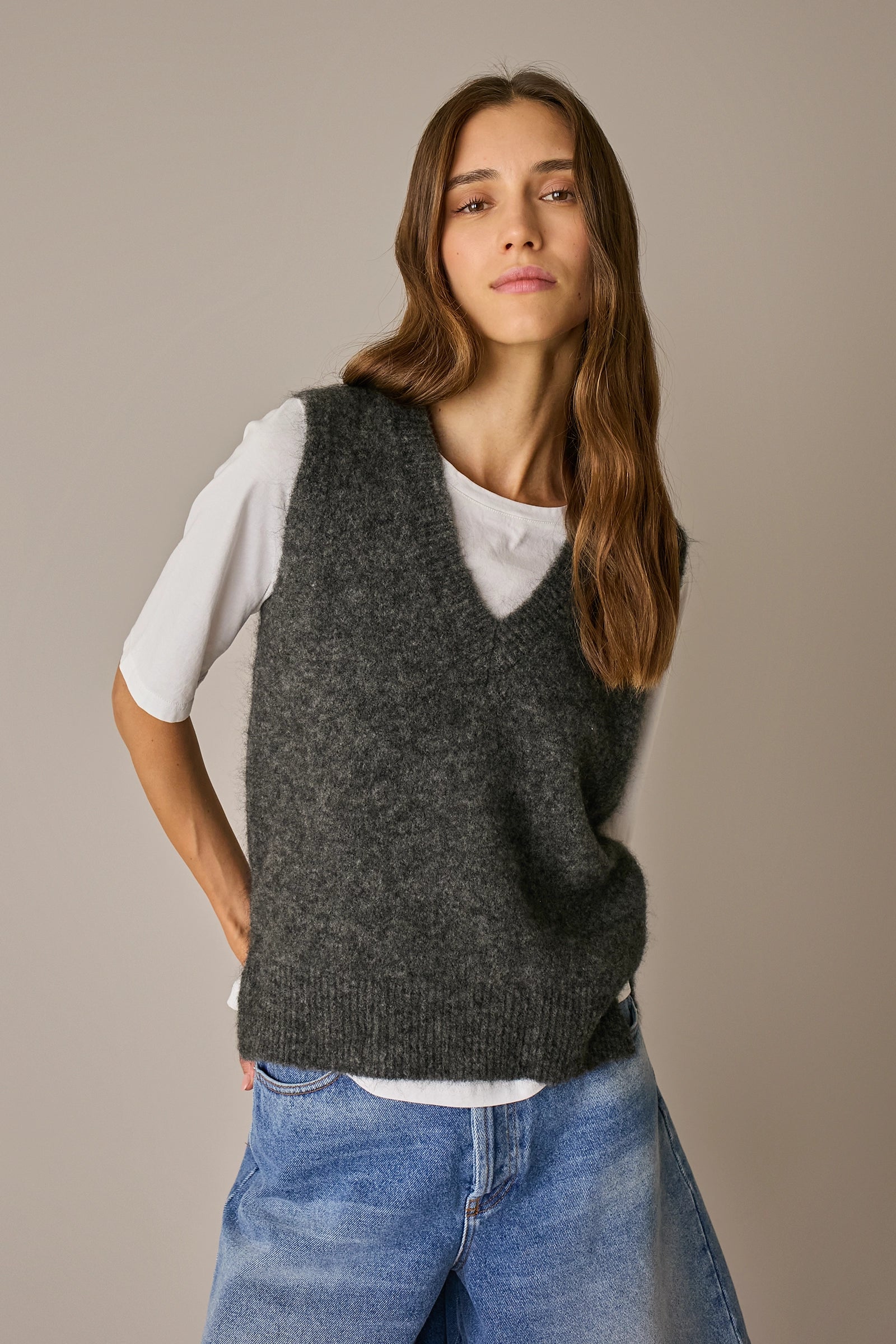 Mohair-blend V-neck vest