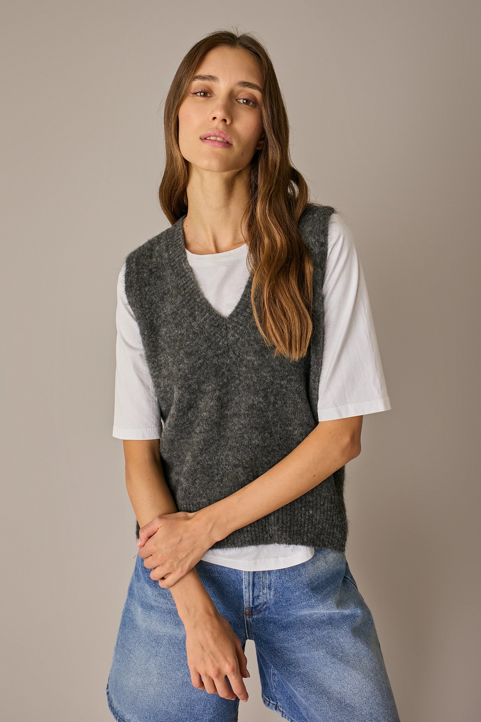 Mohair-blend V-neck vest